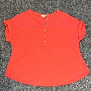 Lucky Brand Women’s tee shirt blouse size large pink coral buttons